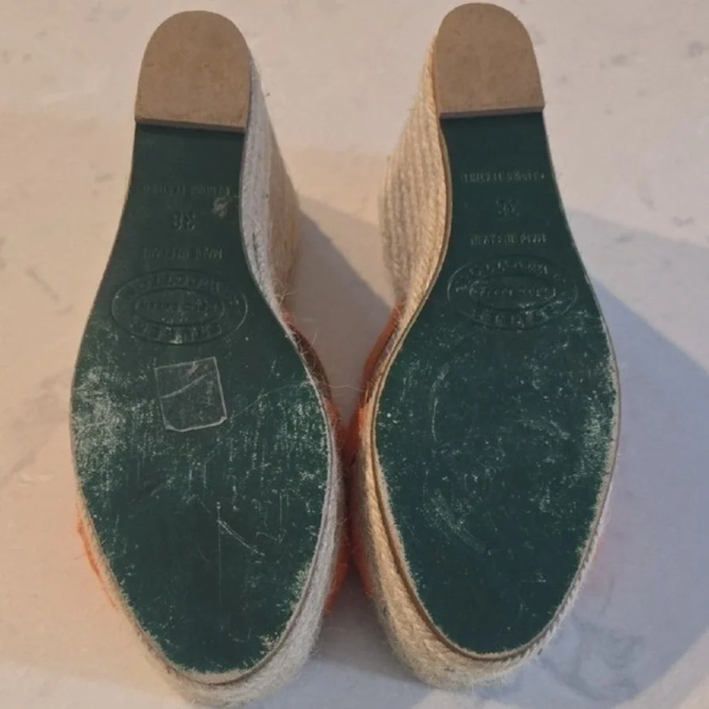 Stubbs & Wootton Orange Grosgrain Espadrille Wedge Sandals Palm Beach Slides